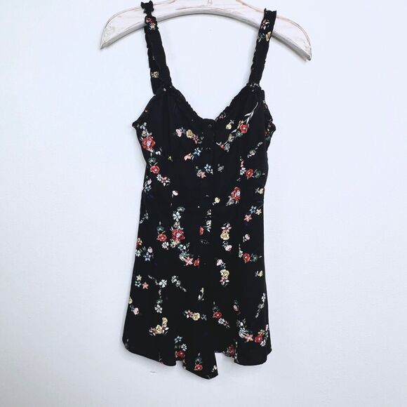 Urban Outfitters Womens Black Floral Sleeveless Button Down Romper Size XS - Picture 2 of 6